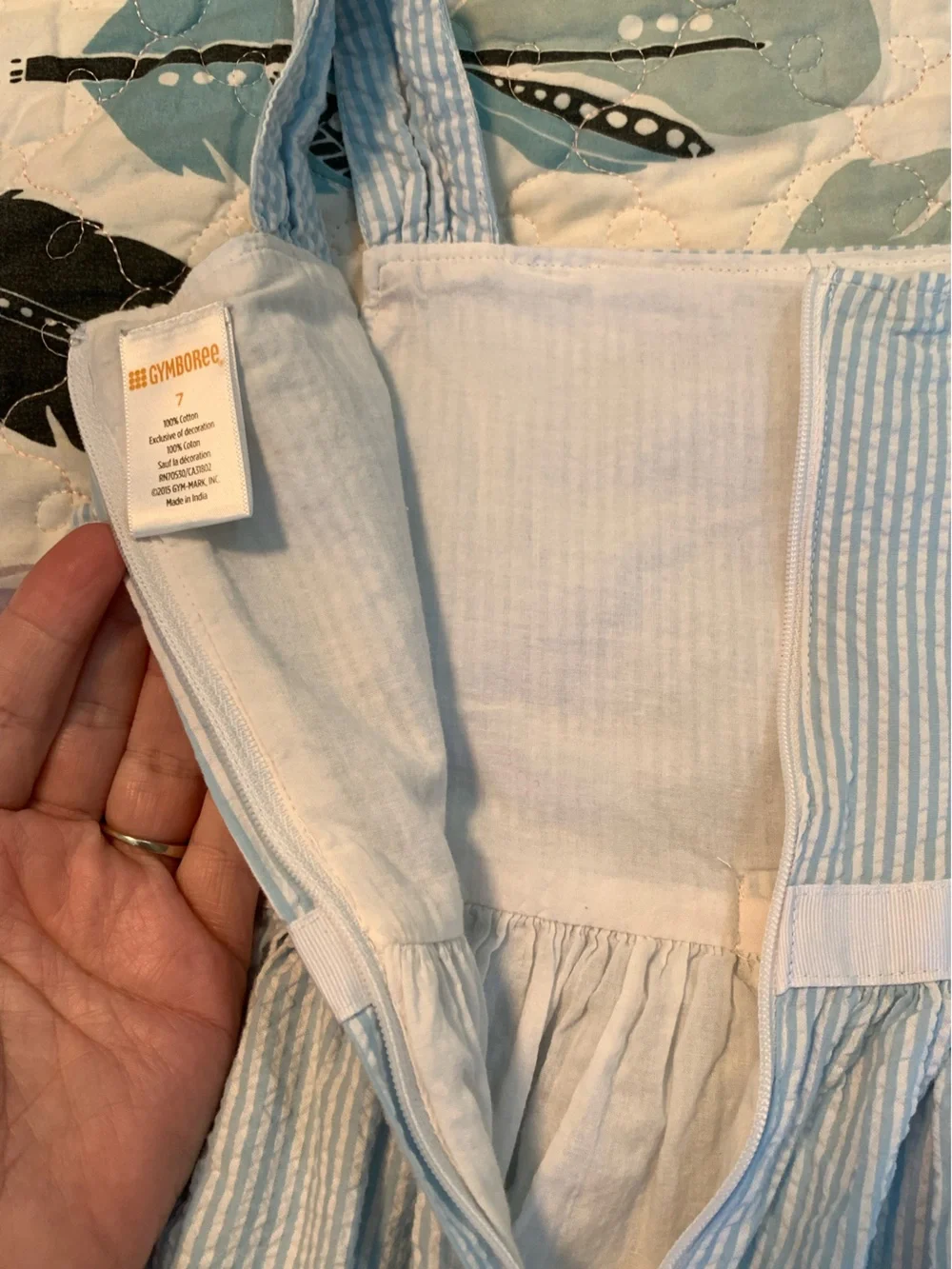 Classic Girls' Light Blue Seersucker Dress with Bow